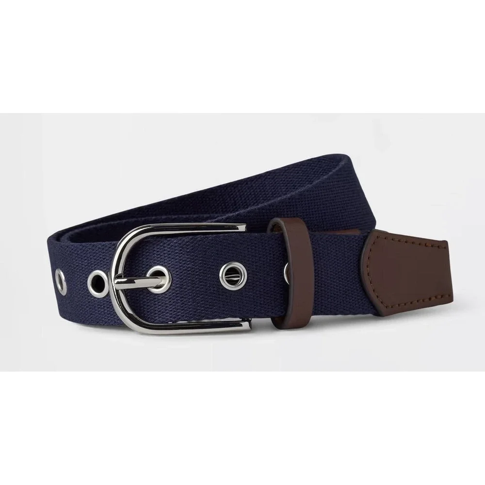 GAP Kids Boy's Poly Webbed Belt w/ Vegan Leather - Navy Blue - Size Large